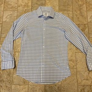 Mizzen + Main Mens Medium Trim Fit Button Up Shirt Leeward Blue Plaid.